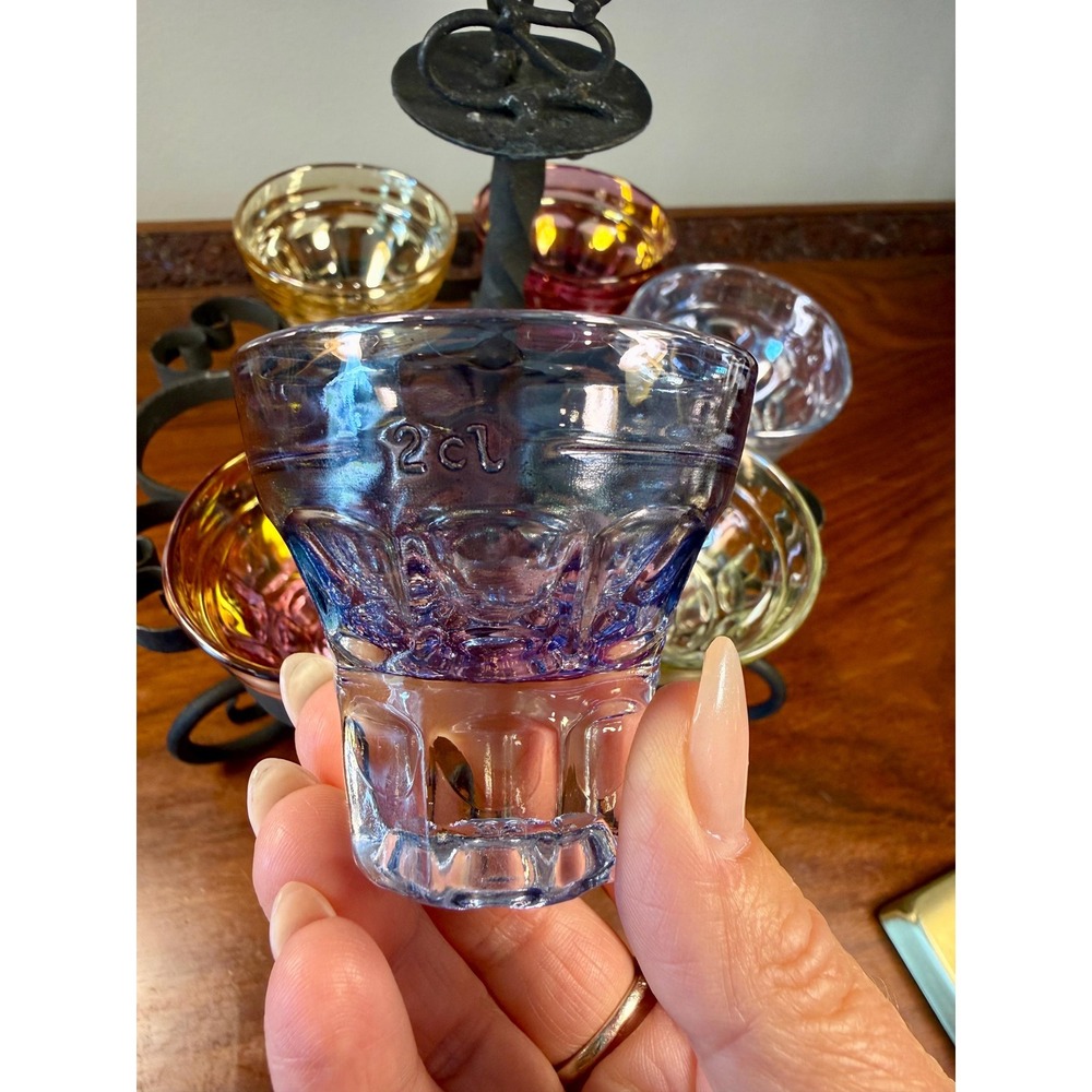 Vintage Cordial Glass Set • Dancing Couple Bar Caddy with 6 Colorful Glasses - Picture 7 of 17